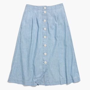 Madewell Chambray Patio Button-Front Midi Skirt size 10